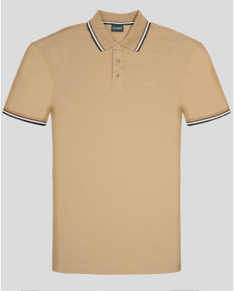 ПАМУЧНА ТЕНИСКА С КОНТРАСТНА ЯКА В ЦВЯТ КАМЕЛ