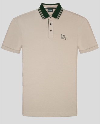 БЕЖОВА ПАМУЧНА ТЕНИСКА С ЯКА И БРОДЕРИЯ ЛОГО