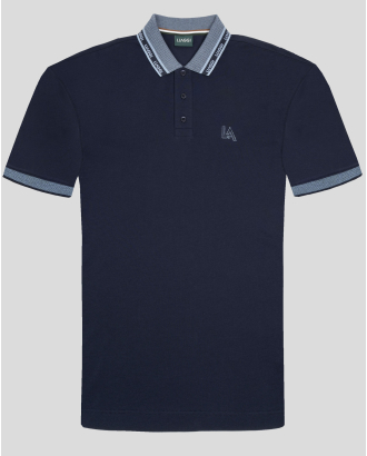 ТЪМНОСИНЯ ПАМУЧНА ТЕНИСКА С ЛОГО ПРИНТ НА ЯКА