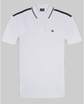 БЯЛА ТЕНИСКА С КОНТРАСТНА ДЕСЕНАЦИЯ ОТ ПАМУК С ЕЛАСТАН