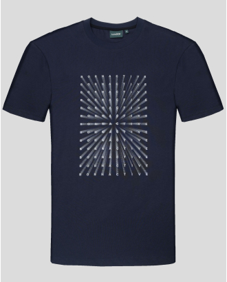 ТЪМНОСИНЯ ТЕНИСКА С ОБЛО ДЕКОЛТЕ И НАДПИС ПРИНТ