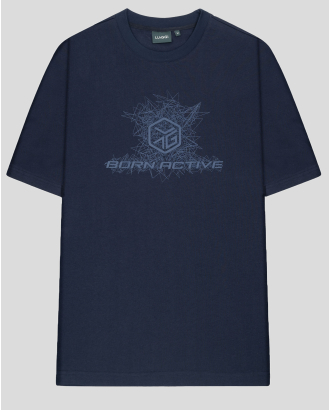 ПАМУЧНА ОВЪРСАЙЗ ТЕНИСКА С БРОДЕРИЯ И ПРИНТ В ТЪМНОСИН ЦВЯТ