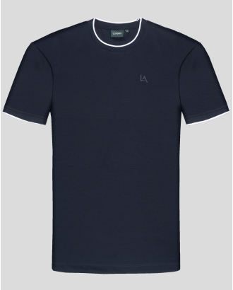 ТЪМНОСИНЯ СТРУКТУРНА ТЕНИСКА С ГУМИРАНА ЛОГО ЕМБЛЕМА 