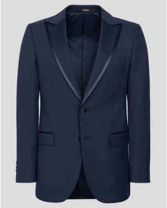 ТЪМНОСИНЬО ЦЕРЕМОНИАЛНО САКО МЕЛАНЖ С ОБАЗОВАН РЕВЕР /ЧАСТ ОТ КОСТЮМ/