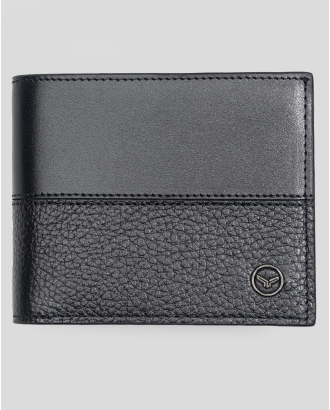 ЧЕРЕН КОЖЕН ПОРТФЕЙЛ С МЕТАЛНО ЛОГО