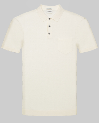 БЯЛА ПЛЕТЕНА ТЕНИСКА ОТ PREMIUM ПАМУК С ПОЛО ЯКА И ДЖОБ НА ГЪРДИ