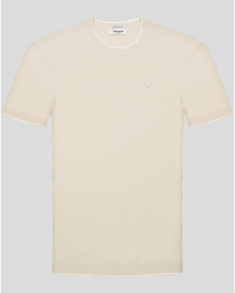 СВЕТЛОБЕЖОВА ПЛЕТЕНА ТЕНИСКА С КОНТРАСТНА ДЕСЕНАЦИЯ И БРОДЕРИЯ ЛОГО