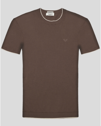 ТЪМНОКАФЯВА ТЕНИСКА ПЛЕТИВО ОТ PREMIUM ПАМУК С БРОДЕРИЯ ЛОГО