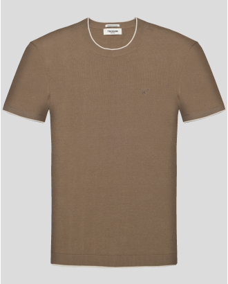 ПЛЕТЕНА ТЕНИСКА ОТ PREMIUM ПАМУК С КОНТРАСТНА ДЕСЕНАЦИЯ В ЦВЯТ КАМЕЛ