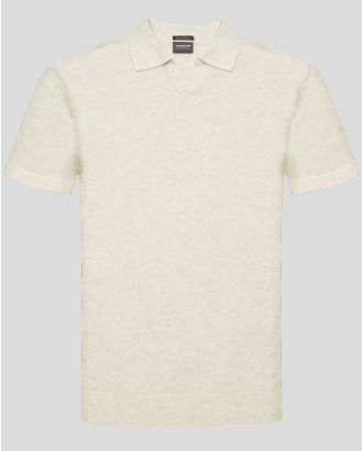 МЕЛАНЖИРАНА ПЛЕТЕНА ТЕНИСКА С ПОЛО ЯКА ОТ ТЕНСЕЛ И ЛЕН В ЦВЯТ ЕКРЮ