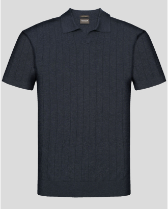 ТЪМНОСИНЯ ПЛЕТЕНА ТЕНИСКА С ПОЛО ЯКА И РЕЛЕФНА СТРУКТУРА