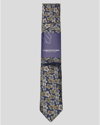 ТЪМНОСИН КОМПЛЕКТ ВРАТОВРЪЗКА И КЪРПА С КОНТРАСТНИ ЦВЕТЯ