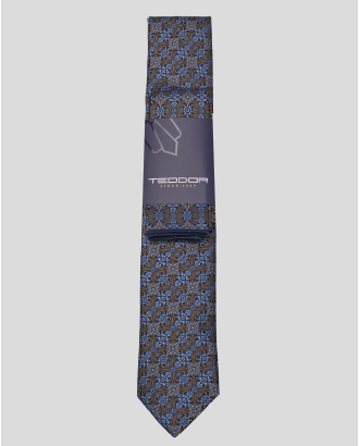 СИН КОМПЛЕКТ ВРАТОВРЪЗКА И КЪРПА С ФЛОРАЛЕН ДЕСЕН