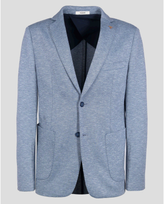 ТЪМНОСИНЬО САКО МЕЛАНЖ С ЛОГО АКСЕСОАР ВТАЛЕН СИЛУЕТ