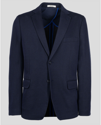 ТЪМНОСИНЬО САКО ОТ ПАМУК С ЕЛАСТАН ВТАЛЕН СИЛУЕТ