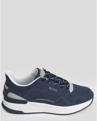 ТЪМНОСИНИ КОМБИНИРАНИ СПОРТНИ ОБУВКИ С ЛОГО ЕМБЛЕМА