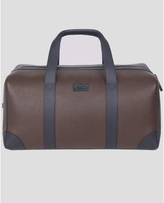 КАФЯВА ЧАНТА ТИП САК ОТ ЕСТЕСТВЕНА КОЖА С КОНТРАСТНИ ДЕТАЙЛИ И ЛОГО