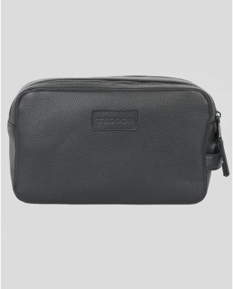 ЧЕРЕН НЕСЕСЕР ОТ ЕСТЕСТВЕНА КОЖА С ЛОГО ЕМБЛЕМА