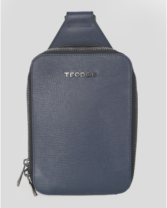 ТЪМНОСИНЯ ЧАНТА ЗА ПРЕЗ РАМО ОТ ЕСТЕСТВЕНА КОЖА ШАГРЕН С ЛОГО