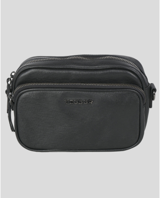 ЧЕРНА ЧАНТА ЗА ПРЕЗ РАМО ОТ ЕСТЕСТВЕНА КОЖА ШАГРЕН С ВЪНШЕН ПОРТФЕЙЛ