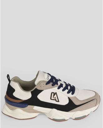 БЕЖОВИ СПОРТНИ ОБУВКИ ТИП МАРАТОНКА С ВЕЛУРЕНИ ДЕТАЙЛИ И ГУМЕН БАДЖ