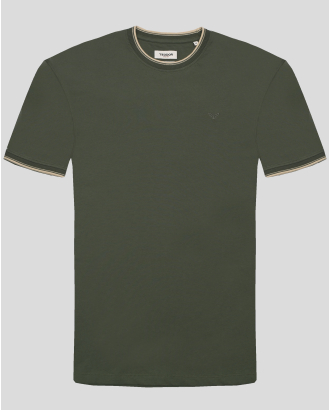 ПАМУЧНА ТЕНИСКА С КОНТРАСТНА ДЕСЕНАЦИЯ В ЦВЯТ КАКИ