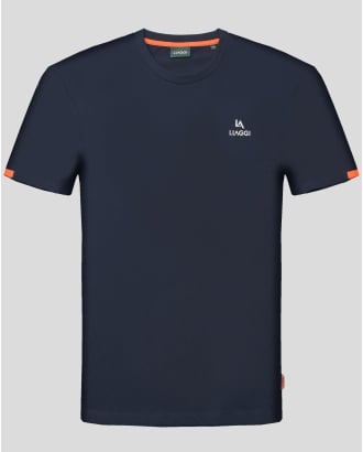 ТЪМНОСИНЯ ТЕНИСКА С КОНТРАСТЕН ЕЛЕМЕНТ И РЕФЛЕКТНО ЛОГО