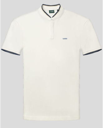 БЯЛА ТЕНИСКА ОТ ПАМУК С ПОПСКА ЯКА И КОНТРАСТНА ГАРНИТУРА