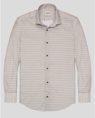 БЕЖОВА ПАМУЧНА РИЗА С ГЕОМЕТРИЧЕН ДЕСЕН ВТАЛЕН СИЛУЕТ