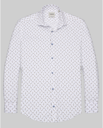 БЯЛА ВТАЛЕНА РИЗА С КОНТРАСТЕН ФЛОРАЛЕН ДЕСЕН