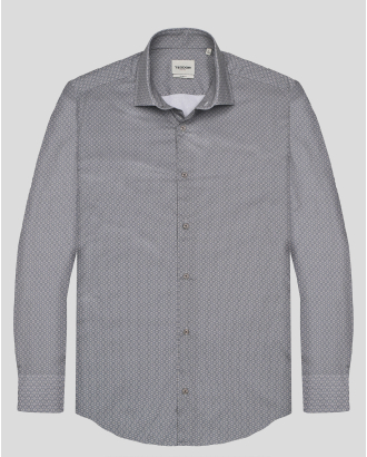 СИВА РИЗА С ГЕОМЕТРИЧЕН ДЕСЕН ВТАЛЕН СИЛУЕТ