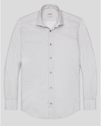 БЕЖОВА РИЗА В КОНТРАСТЕН ПРИНТ ВТАЛЕН СИЛУЕТ