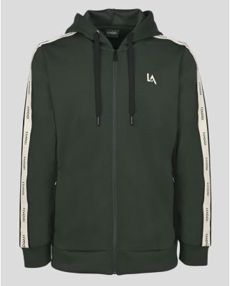 ТЪМНОЗЕЛЕН СУИТШЪРТ С КАЧУЛКА И КОНТРАСТНИ ЕЛЕМЕНТИ С ЛОГО