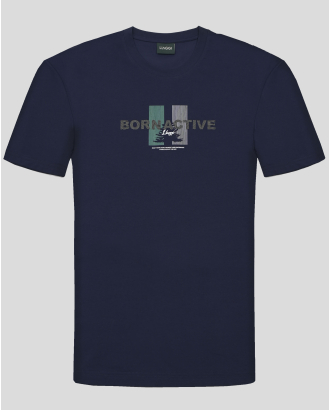 ТЪМНОСИНЯ ТЕНИСКА С ОБЛО ДЕКОЛТЕ И ЛОГО ПРИНТ