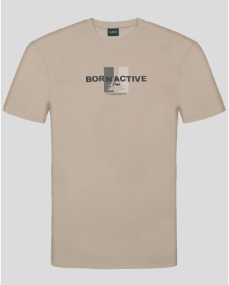 БЕЖОВА ПАМУЧНА ТЕНИСКА С ЕФЕКТЕН ПРИНТ НАДПИС