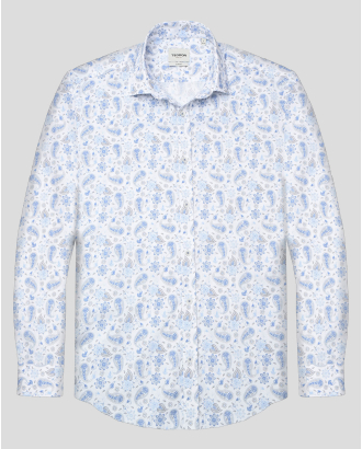 БЯЛА РИЗА ОТ ПАМУЧЕН ГАБАРДИН С ПЕЙСЛИ МОТИВИ ВТАЛЕН СИЛУЕТ