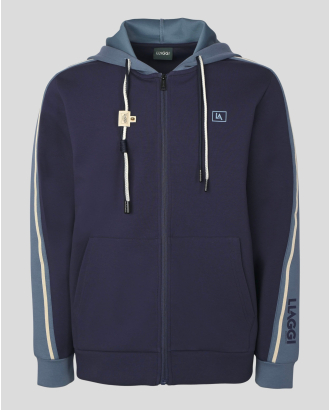 ТЪМНОСИН СУИТШЪРТ С КАЧУЛКА С ПРЕДНИ ДЖОБОВЕ И ГУМИРАНО ЛОГО