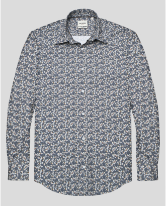 ТЪМНОСИВА РИЗА ОТ ПАМУЧЕН ГАБАРДИН С ФЛОРАЛЕН ДЕСЕН