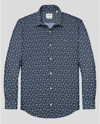 ТЪМНОСИНЯ ФИНА РИЗА С ФЛОРАЛЕН ДЕСЕН ВТАЛЕН СИЛУЕТ