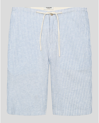 СВЕТЛОСИНИ БЕРМУДИ ОТ ПАМУК И ЛЕН В КОНТРАСТНО РАЙЕ