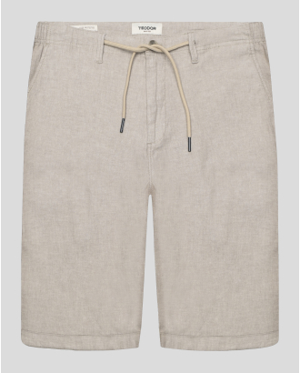 БЕЖОВИ БЕРМУДИ МЕЛАНЖ ОТ ПАМУК И ЛЕН С РЕГУЛИРАЩИ ВРЪЗКИ