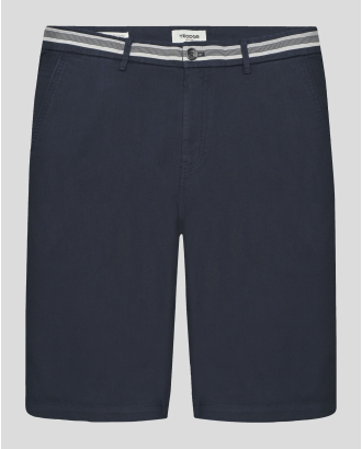 ТЪМНОСИНИ БЕРМУДИ ОТ ПАМУК И ЛЕН С ШИРИТ НА КОЛАНА