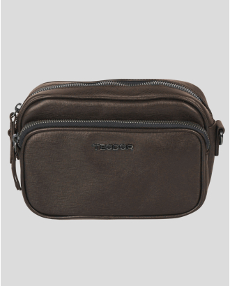 ТЪМНОКАФЯВА ЧАНТА ПРЕЗ РАМО ОТ ШАГРЕНИРАНА КОЖА С ВЪНШЕН ПОРТФЕЙЛ