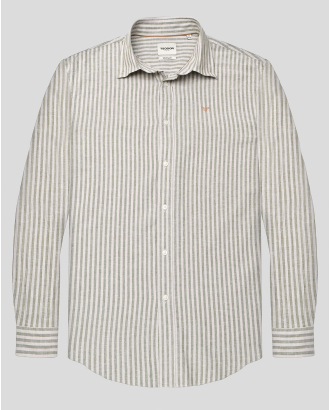 РИЗА С ЯКА С КОПЧЕТА ОТ ПАМУК И ЛЕН В ЗЕЛЕНО И БЯЛО РАЙЕ