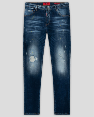 ТЪМНОСИНИ ВТАЛЕНИ ДЪНКИ ВЪВ ВИНТИДЖ СТИЛ С ДЕКОРАТИВНИ НАКЪСВАНИЯ