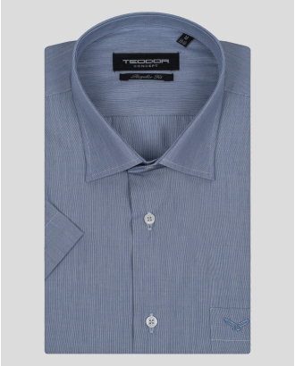 ТЪМНО СИНЯ РИЗА С КЪС РЪКАВ И БРОДЕРИЯ ЛОГО