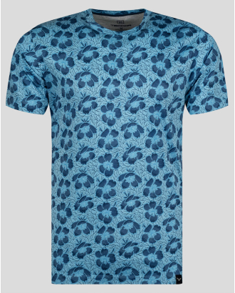 СВЕТЛОСИНЯ ФЛОРАЛНА ТЕНИСКА С ТЪМНО СИН ПРИНТ ОТ МЕРСЕРИЗИРАН ПАМУК