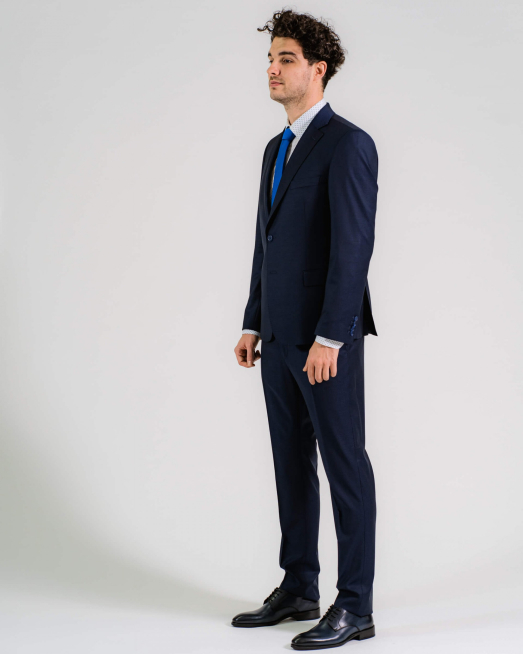 'ЕЛЕГАНТЕН ТЪМНО СИН СТРУКТУРЕН КОСТЮМ