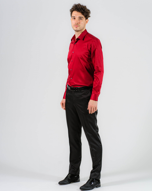 'ВТАЛЕНА РИЗА ОТ САТЕНИРАН ПАМУК В ЦВЯТ БОРДО