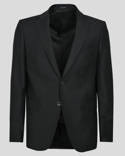 'ЧЕРЕН КЛАСИЧЕСКИ КОСТЮМ ОТ ФИНА СТУДЕНА ВЪЛНА ВТАЛЕН СИЛУЕТ 